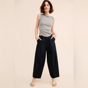 Anthropologie Maeve Curve Poplin Barrel Leg Pants Black Size XS Petite